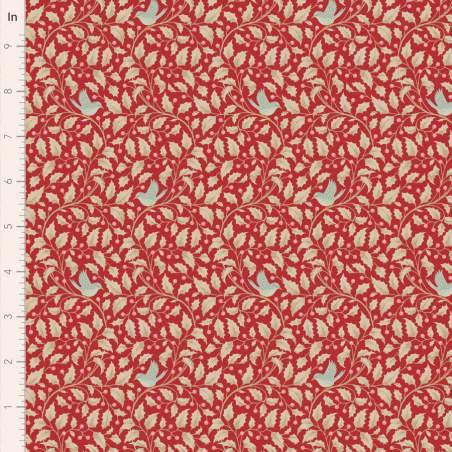 Tilda Merry Little Christmas, Holly Red, tessuto con agrifoglio e uccellini su fondo rosso Tilda Fabrics - 1