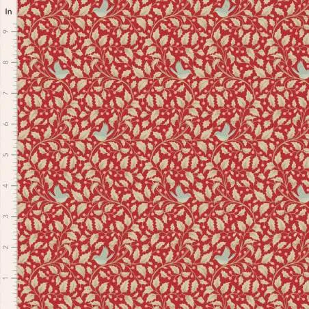 Tilda Merry Little Christmas, Holly Red, tessuto con agrifoglio e uccellini su fondo rosso Tilda Fabrics - 1