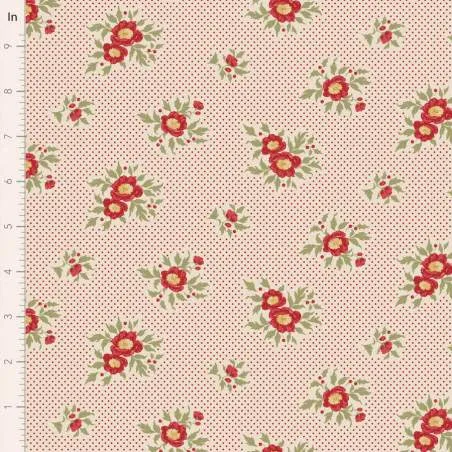 Tilda Merry Little Christmas, Joy Cream, tessuto con fiori e pois rossi su fondo crema Tilda Fabrics - 1