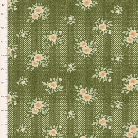 Tilda Merry Little Christmas, Joy Pine, tessuto con fiori e pois su fondo verde pino Tilda Fabrics - 1
