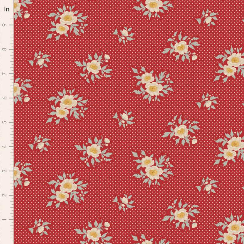 Tilda Merry Little Christmas, Joy Red, tessuto con fiori e pois su fondo rosso Tilda Fabrics - 1
