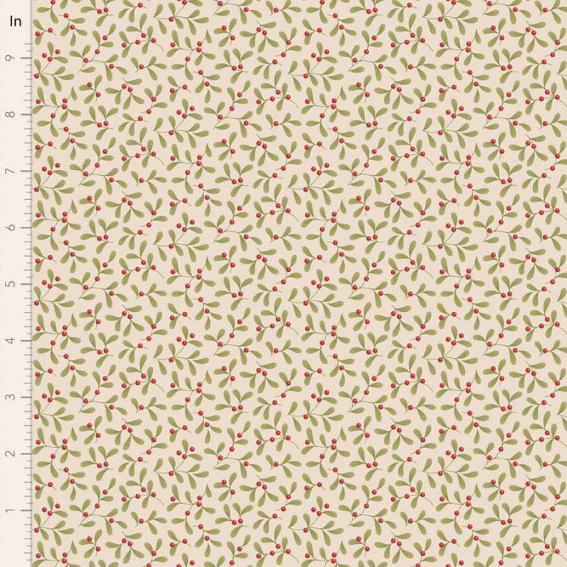 Tilda Merry Little Christmas, Mistletoe Cream, tessuto con vischio verde su fondo crema Tilda Fabrics - 1