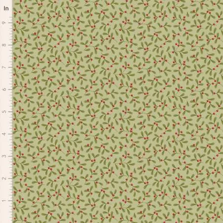 Tilda Merry Little Christmas, Mistletoe Pistachio, tessuto con vischio verde su fondo verde pistacchio Tilda Fabrics - 1