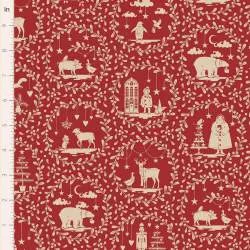 Tilda Merry Little Christmas, Paperscenes Burgundy, tessuto con disegni crema su fondo rosso Tilda Fabrics - 1