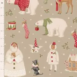 Tilda Merry Little Christmas, Winterfriends Clay, tessuto con disegni natalizi su fondo argilla Tilda Fabrics - 1
