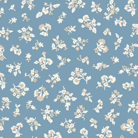 Denim Florals, Tumbling Blooms, Tessuto Azzurro con piccoli fiori bianchi - Liberty Fabrics