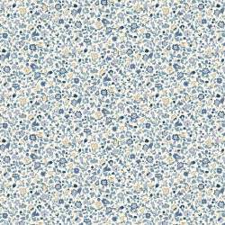 Denim Florals, Posy Haze, Tessuto Bianco con piccoli fiori fitti azzurri - Liberty Fabrics