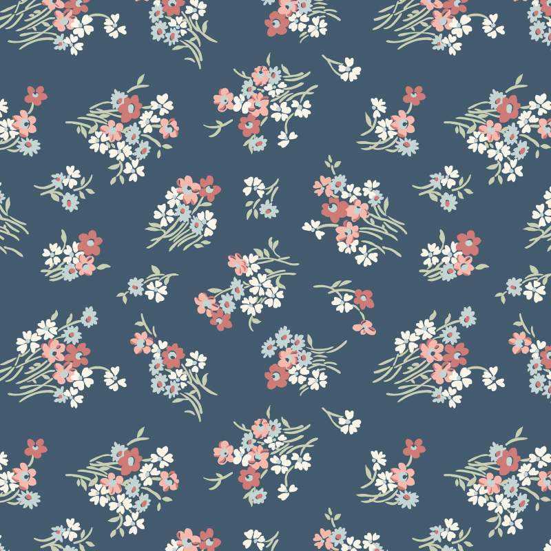Botanist's Walk, Joanne's Bouquet, Tessuto blu con bouquet di fiori bianchi e rosa - Liberty Fabrics Liberty Fabrics - 1