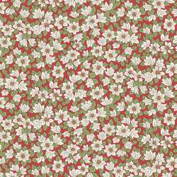 Festive Greetings, Peaceful Poinsettias, Tessuto Rosso con fiori di Poinsettia bianchi - Liberty Fabrics