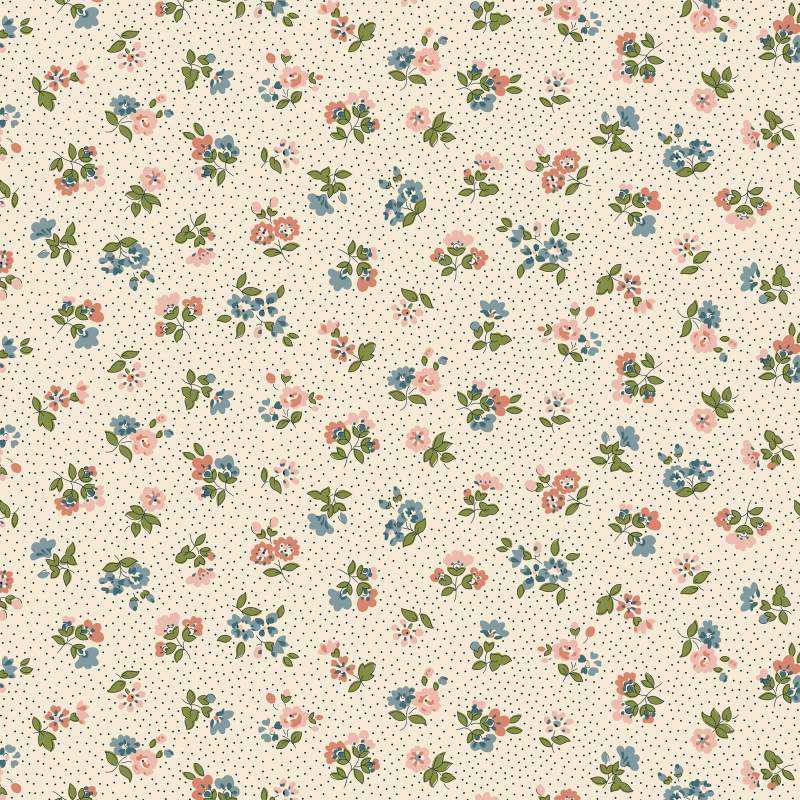 Floral Nostalgia, Flora Beatrice, Tessuto Crema a pois con piccoli fiori rosa e azzurri - Liberty Fabrics Liberty Fabrics - 1