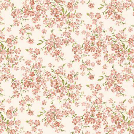 Floral Nostalgia, Forget-Me-Not, Tessuto Panna con fiori di Non ti Scordar di Me Rosa - Liberty Fabrics