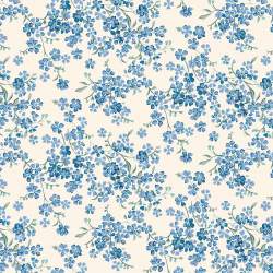 Floral Nostalgia, Forget-Me-Not, Tessuto Panna con fiori di Non ti Scordar di Me Azzurri - Liberty Fabrics