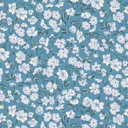 Floral Nostalgia, Eleanor Grace, Tessuto Azzurro con fiori Bianchi - Liberty Fabrics