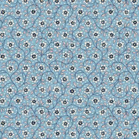 Denim Florals, Lily Trail, Tessuto Azzurro con sentieri di Gigli - Liberty Fabrics