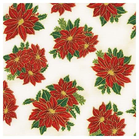 copy of Holiday Charms Ivory, Green Holly on White w/Metallic - Robert Kaufman