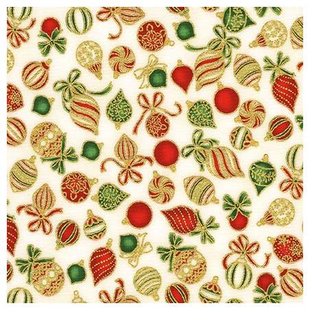 copy of Holiday Charms Ivory, Green Holly on White w/Metallic - Robert Kaufman