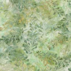 Artisan Batiks: Morning Mist, Moss, tessuto batik Verde Muschio con foglie - Robert Kaufman