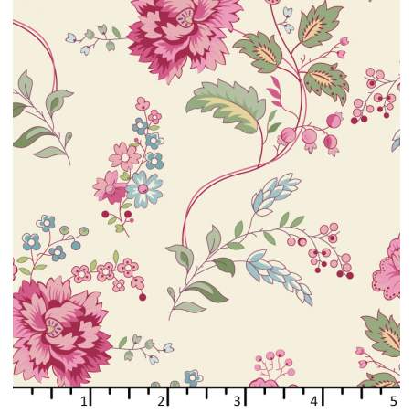 EQP Future Heirloom, Bouquet Cotton - Tessuto Panna con Peonie Rosa
