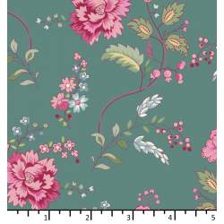 EQP Future Heirloom, Bouquet Duck Egg - Tessuto Ottanio con Peonie Rosa