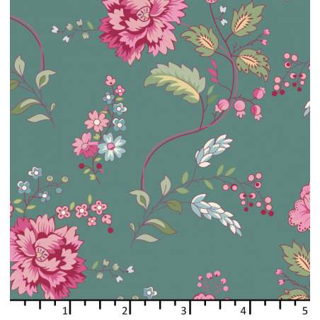 EQP Future Heirloom, Bouquet Duck Egg - Tessuto Ottanio con Peonie Rosa