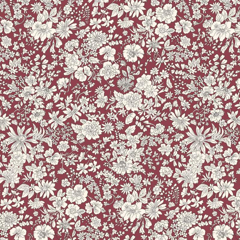Emily Belle Jewel Tones Claret, Tessuto Bordeaux  a fiori bianchi - Liberty Fabrics