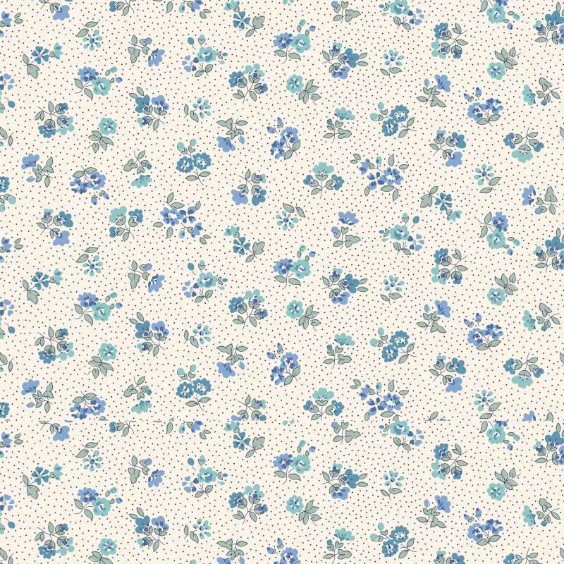 Floral Nostalgia, Flora Beatrice, Tessuto Crema a pois con piccoli fiori azzurri - Liberty Fabrics Liberty Fabrics - 1