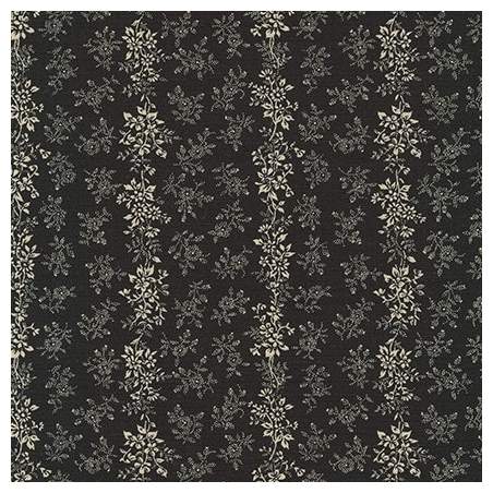 Tessuto giapponese nero con righe di fiorellini grigi - Sevenberry Flower Sojitz Fashion - 1