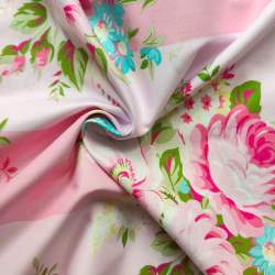 Tessuto rosa a righe con grandi bouquet di rose - Westminster Fibers, Sunshine Roses