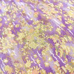 Tessuto Giapponese Viola con Giardino Fiorito e dettagli dorati