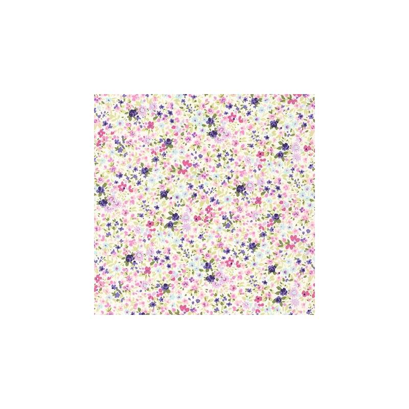 Tessuto giapponese panna con fiorellini rosa e viola - Sevenberry Flower Sojitz Fashion - 1