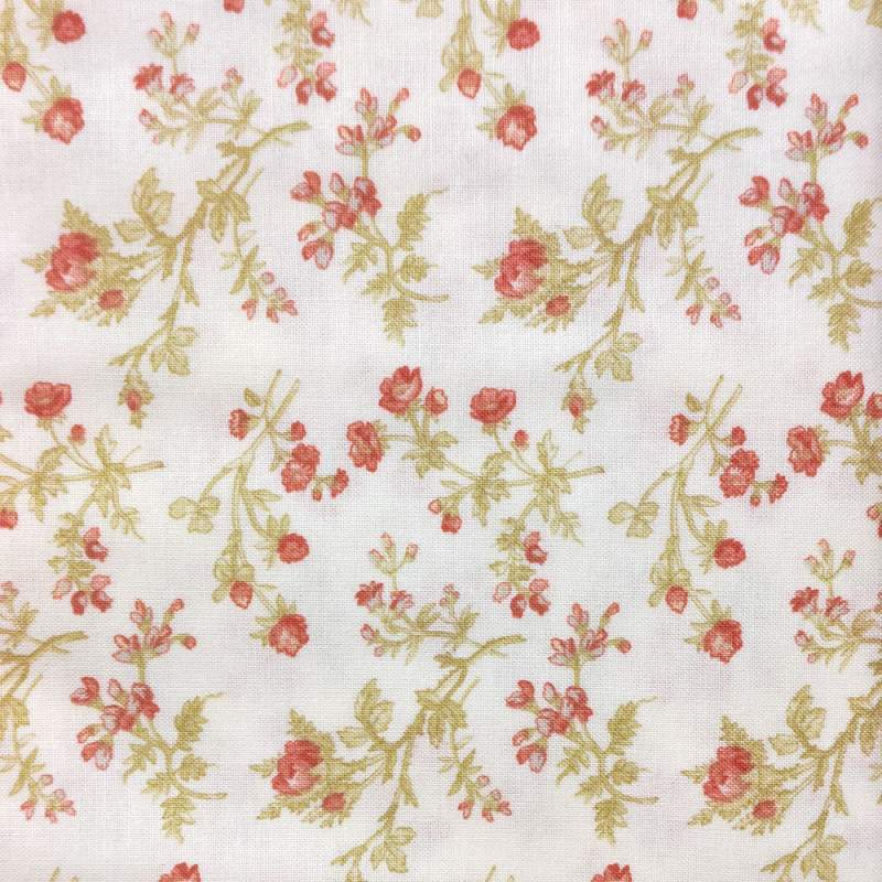 Moda Fabrics, Tessuto Fondo Panna con Mazzetti di Fiori Rossi