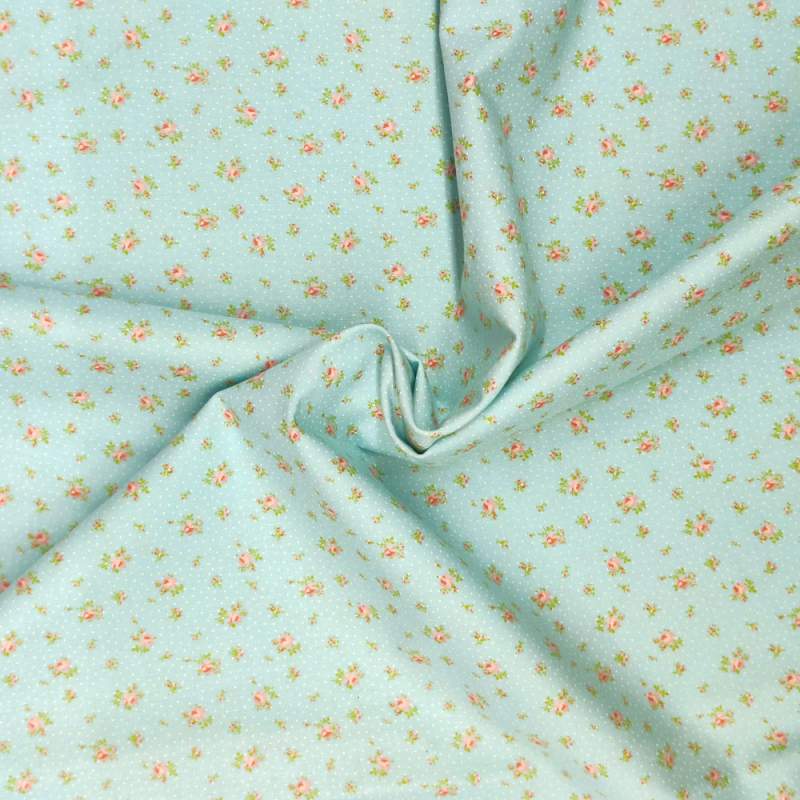 Tessuto verde acqua a pois con fiorellini - Moda Fabrics, Bespoke Bloom