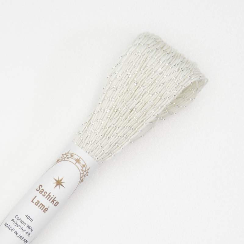 Filo per Sashiko Lamé 40m, Bianco Latte e Argento