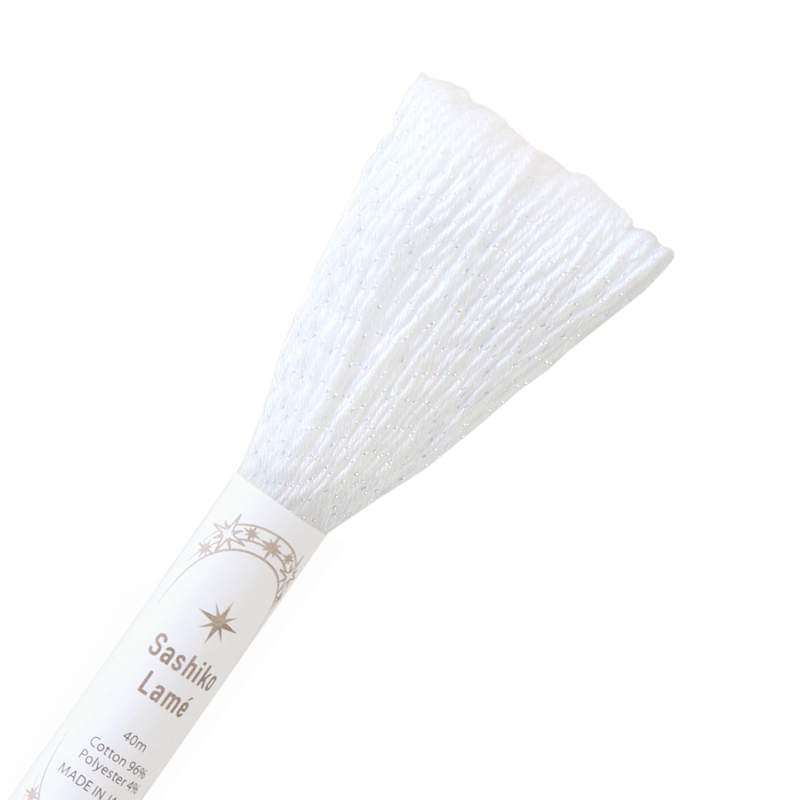 Filo per Sashiko Lamé 40m, Bianco Ottico e Argento