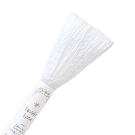 Filo per Sashiko Lamé 40m, Bianco Ottico e Argento