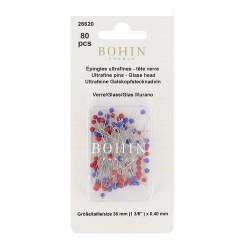 80 Spilli Patchwork Ultra Fini con Testa in Vetro di Murano da 36 x 0,40 mm - Bohin - confezione