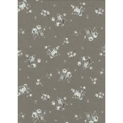 Tessuto grigio tortora con micro pois tono su tono e rose monocromatiche - Lecien Whitewash