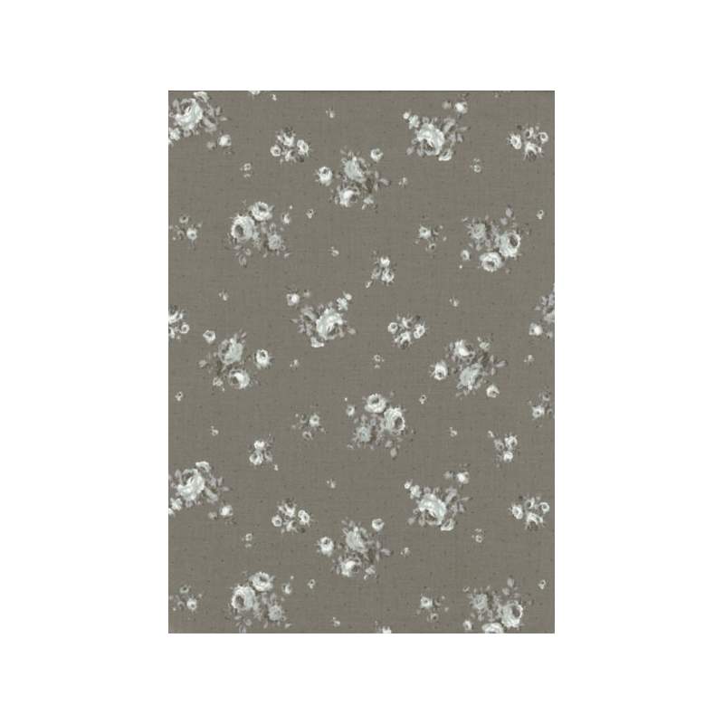 Tessuto grigio tortora con micro pois tono su tono e rose monocromatiche - Lecien Whitewash