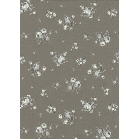 Tessuto grigio tortora con micro pois tono su tono e rose monocromatiche - Lecien Whitewash