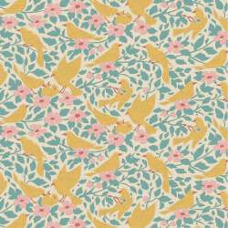 Tilda Songbird Ava Teal, Tessuto Verde Acqua con Colombe tra i fiori