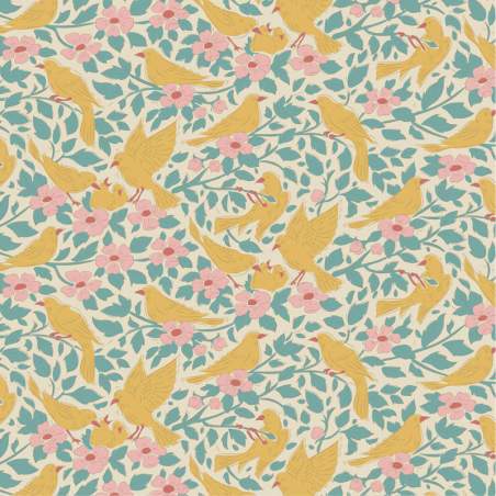 Tilda Songbird Ava Teal, Tessuto Verde Acqua con Colombe tra i fiori