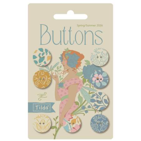 Tilda Songbird Buttons, 8 Bottoni da 16mm Blu/Lilla