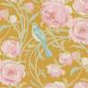 Tilda Songbird Cora Mustard, Tessuto Giallo Mostarda con Peonie e uccellini