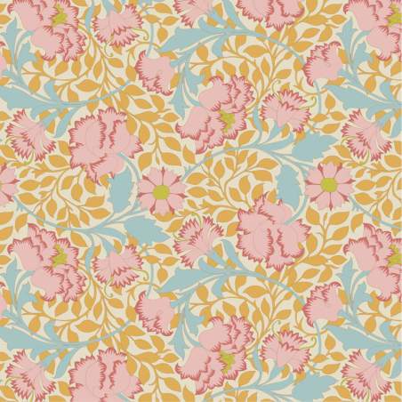 Tilda Songbird Flora Mustard, Tessuto Giallo Mostarda con Garofani