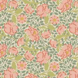 Tilda Songbird Flora Sage, Tessuto Verde Salvia con Garofani