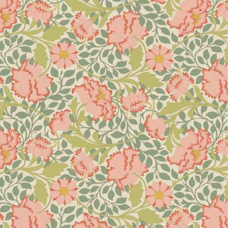 Tilda Songbird Flora Sage, Tessuto Verde Salvia con Garofani