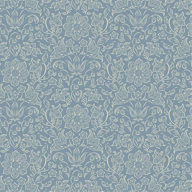 Tilda Songbird Lila Blue, Tessuto Blu con Fiori tono su tono