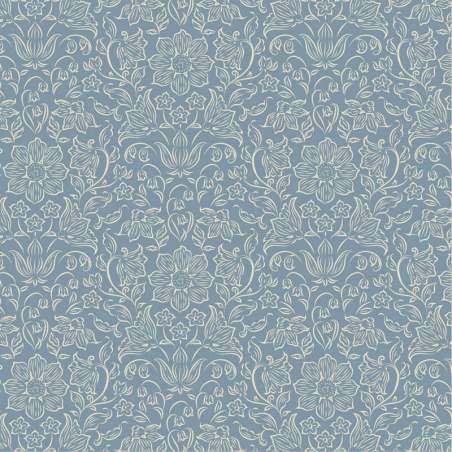 Tilda Songbird Lila Blue, Tessuto Blu con Fiori tono su tono