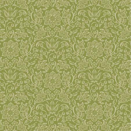 Tilda Songbird Lila Green, Tessuto Verde con Fiori tono su tono