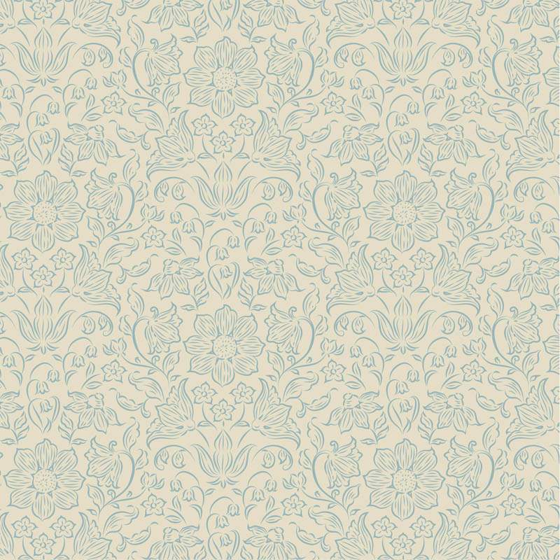 Tilda Songbird Lila Light Blue, Tessuto Azzurro con Fiori tono su tono